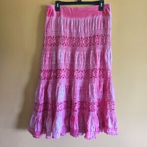 Pink Tie Dye Embroidered Skirt (waist = 16.25"-17")